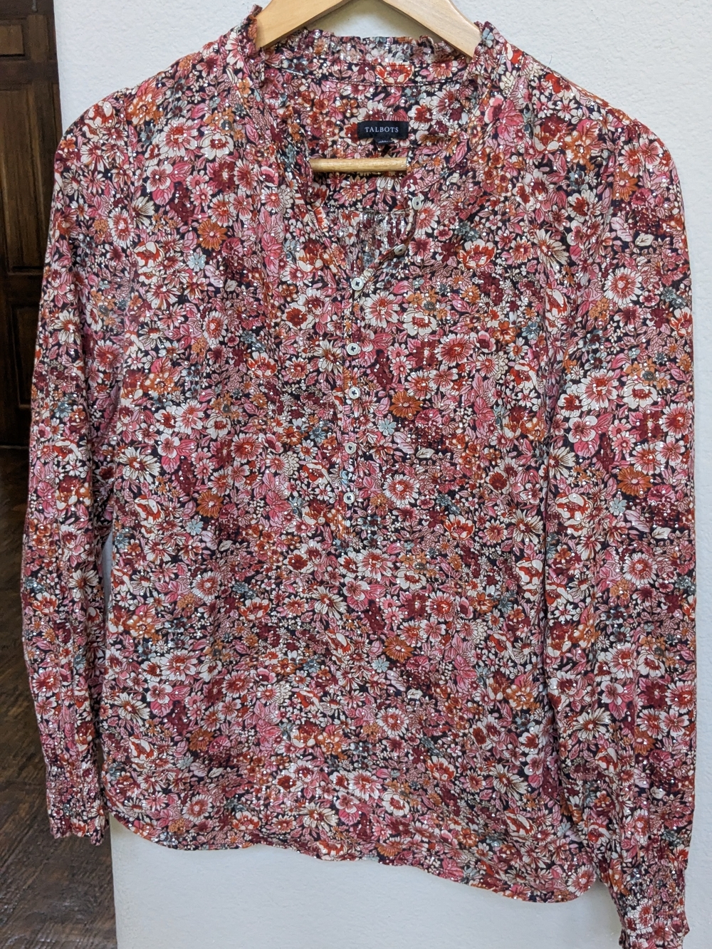 Talbots Pink Floral Long-Sleeve Button-Front Blouse